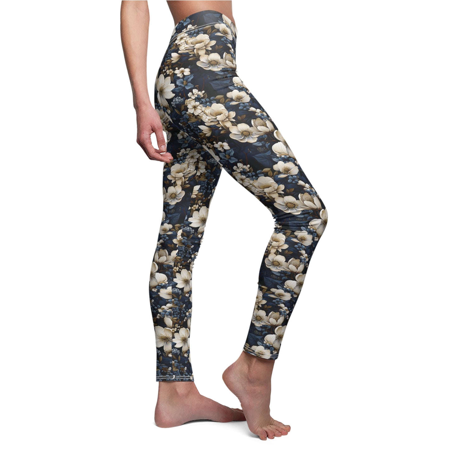 Elegant Premium Winter Blue Flower Leggings for Effortless Sophistication