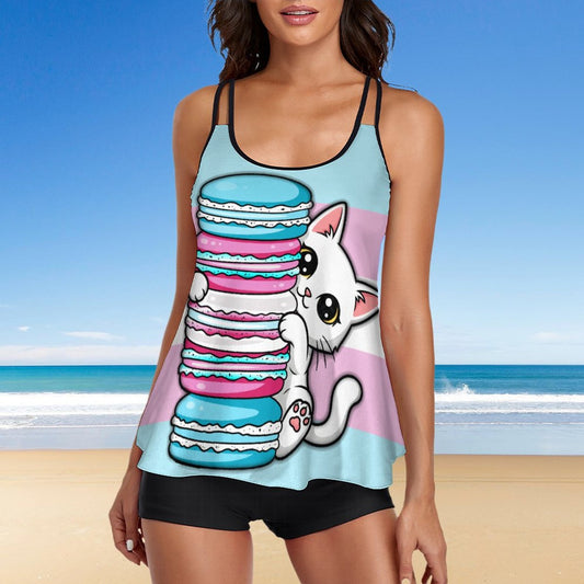 Peeking Kitten | 2-Pc Tankini Swimsuit