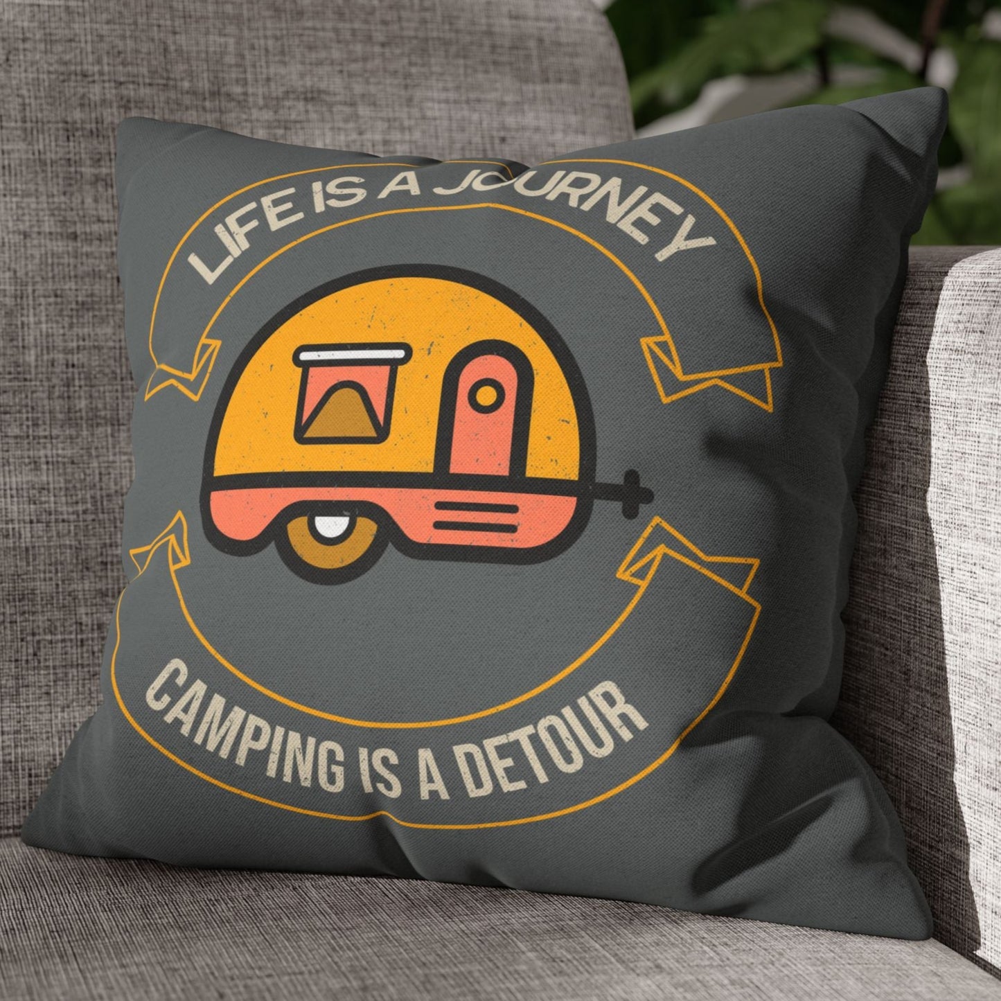 Life is a Journey, Camping is a Detour | Spun Polyester Square Pillowcase - Throw Cushion Cover
