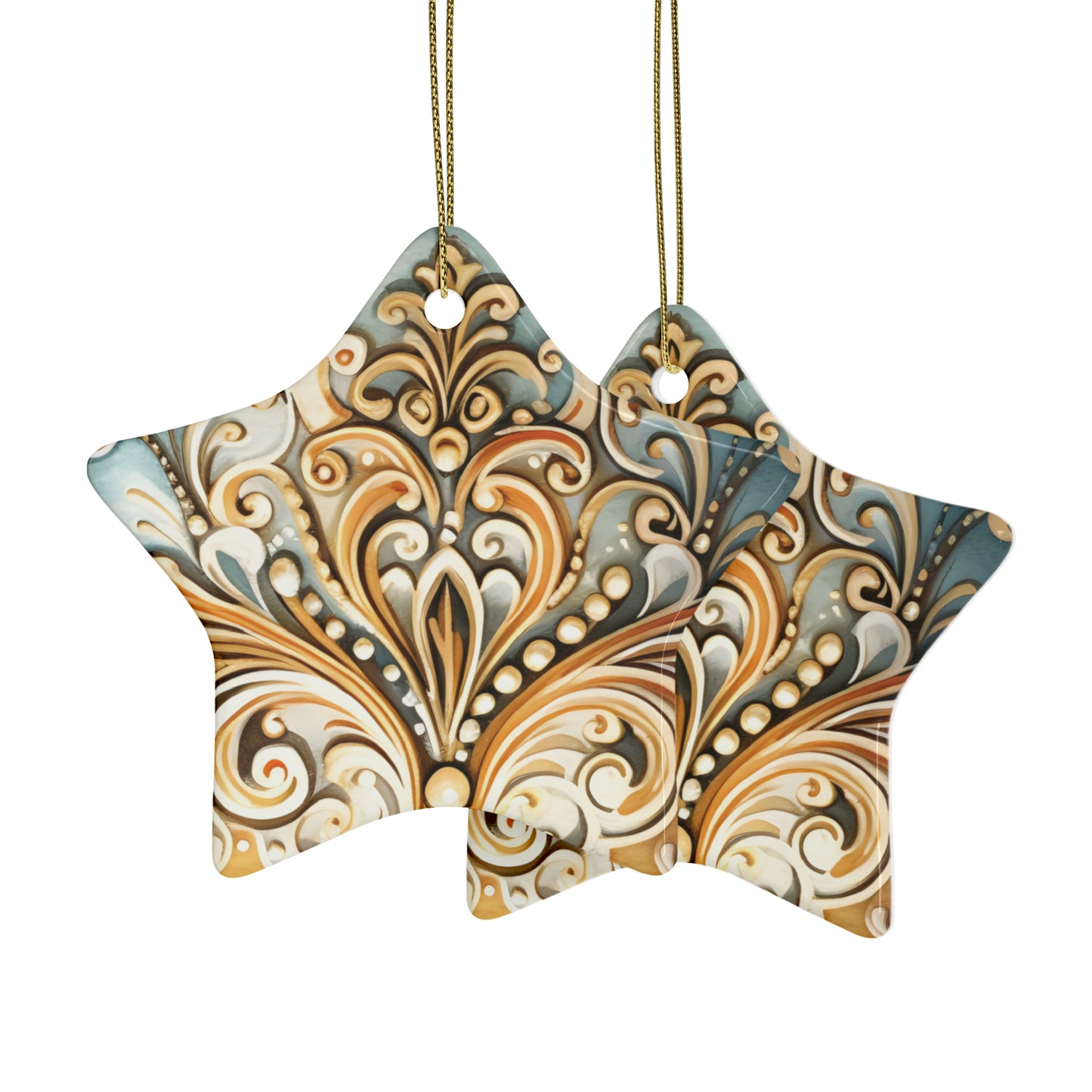 Blue & Gold Ceramic Christmas Ornaments (1pcs, 5pcs, 10pcs, 20pcs)