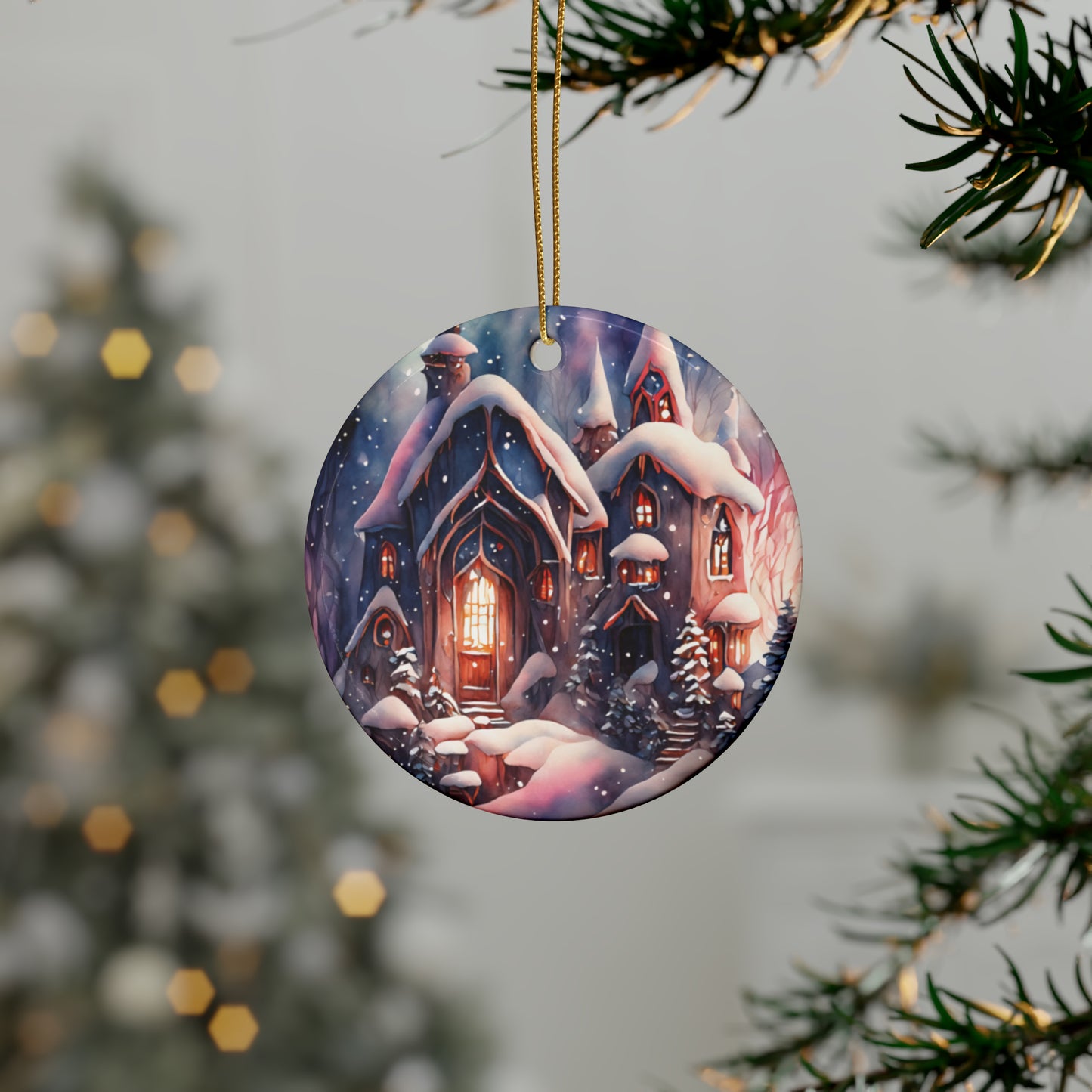Idyllic Fantasy Christmas Scene | Ceramic Ornaments (1pcs, 5pcs, 10pcs, 20pcs) - 25