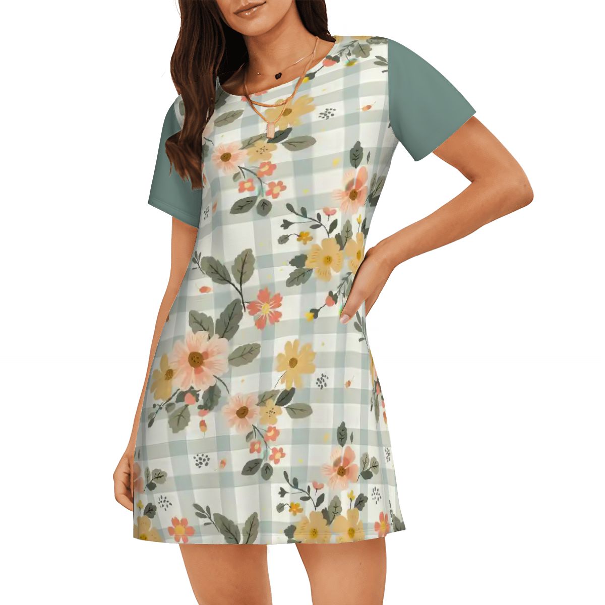 Peach & Yellow Plaid | Comfy Cotton-Feel Nightshirt Women’s Sleepwear – Soft and Easy to Wear