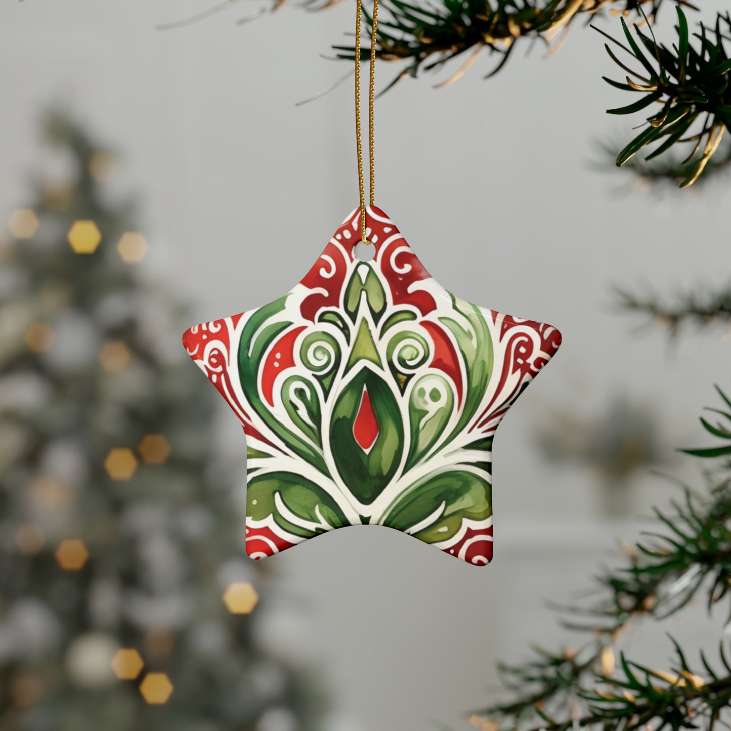 Red & Green Swirl Flairs Ceramic Christmas Ornaments (1pcs, 5pcs, 10pcs, 20pcs)