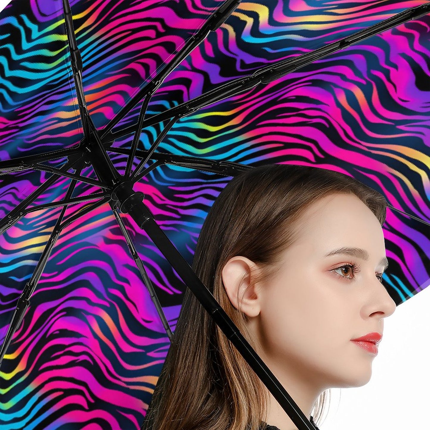 Neon Zebra | Automatic Umbrella with Print Inside - Black Outside