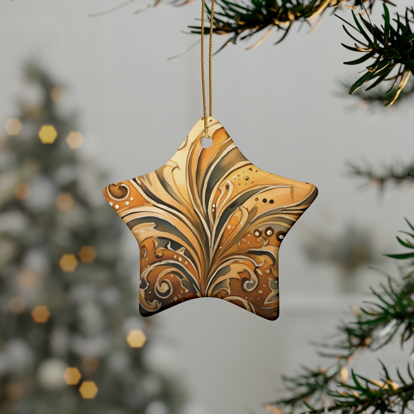 Gold Swirl Flairs Ceramic Christmas Ornaments (1pcs, 5pcs, 10pcs, 20pcs)