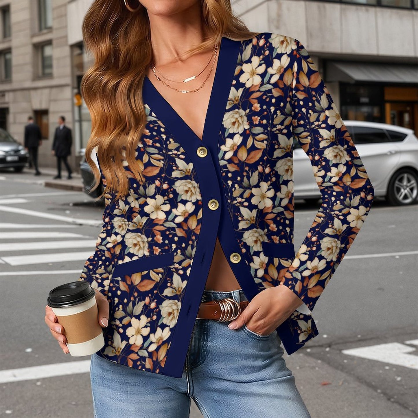 BLUE 170gsm Women's Lightweight Cardigan(All-Over Printing)