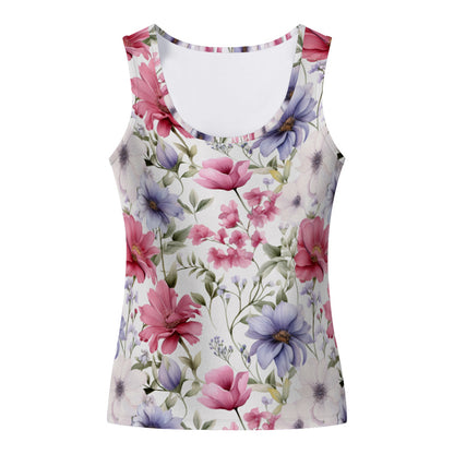 Watercolour Pink & Purple Flowers Women's Casual Floral Tank