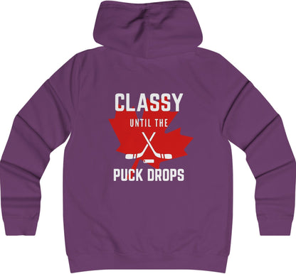 Classy Until The Puck Drops -  Woman's College Hoodie - Canadian Hockey Hooded Sweatshirt