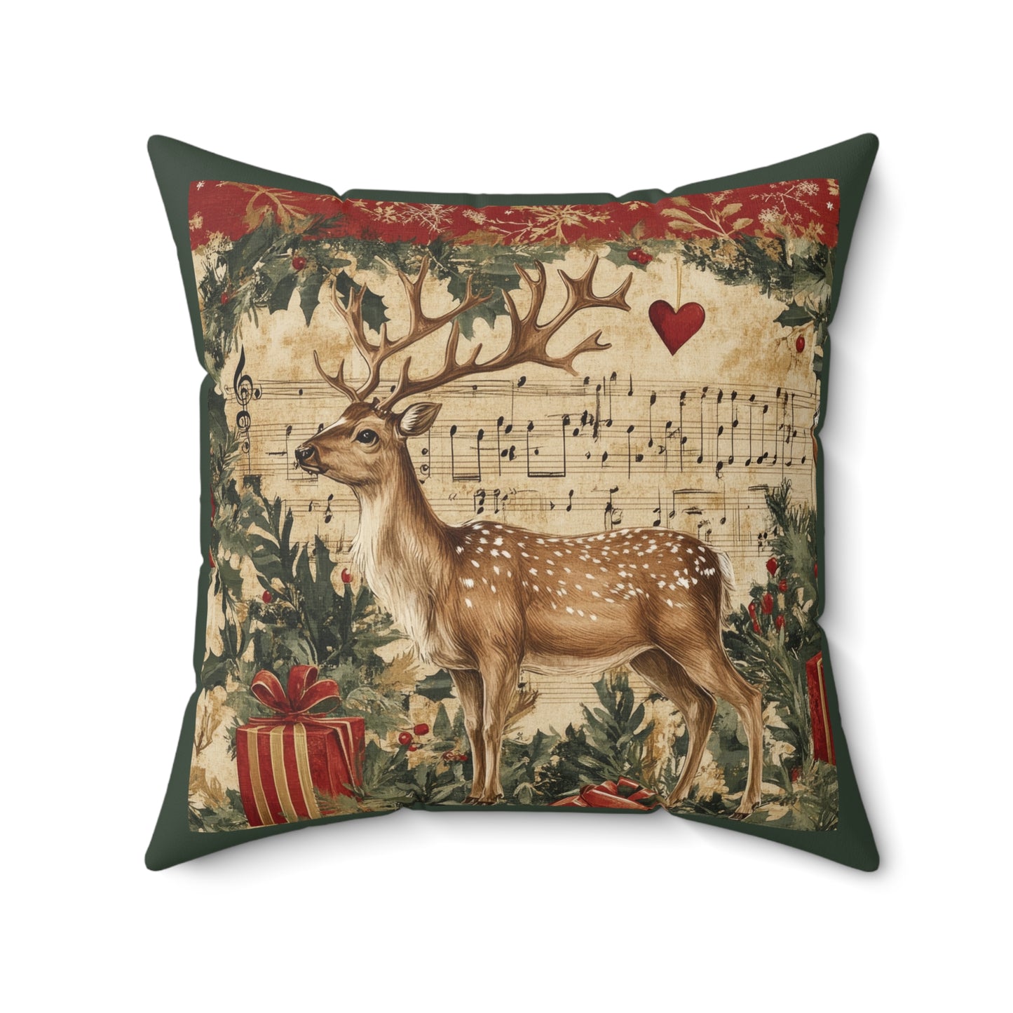 Vintage Deer Heart Holly - Spun Polyester Square Pillow 14x14"