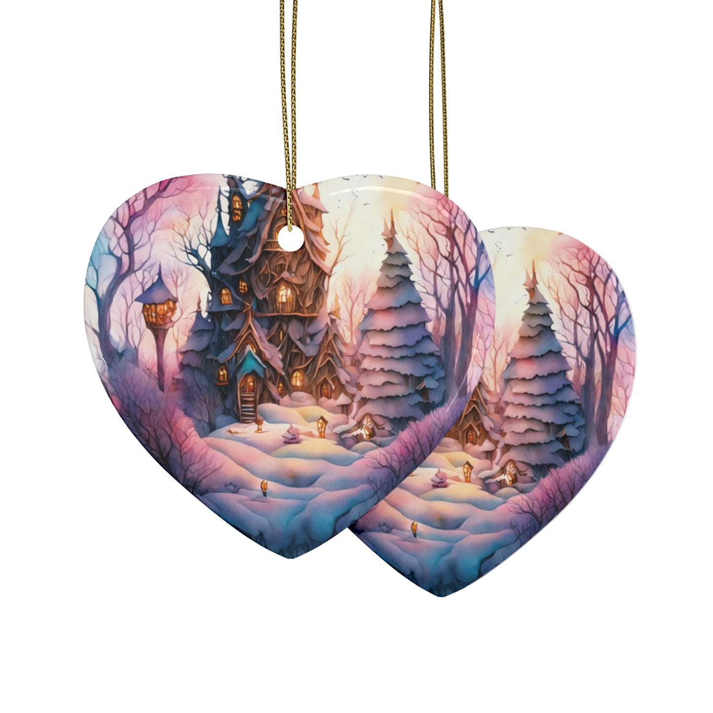 Idyllic Fantasy Christmas Scene | Ceramic Ornaments (1pcs, 5pcs, 10pcs, 20pcs) - 12