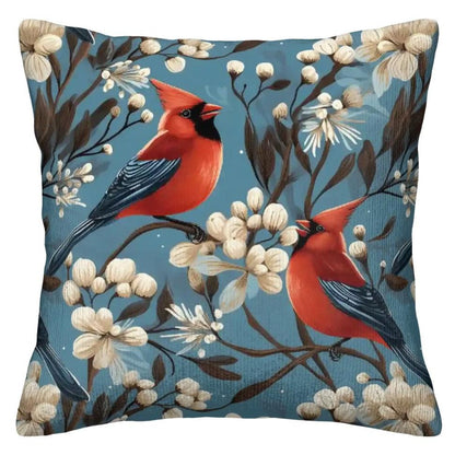 Winterberry Cardinals - Corduroy Throw Pillow Covers with Core (Double-Sided Design)