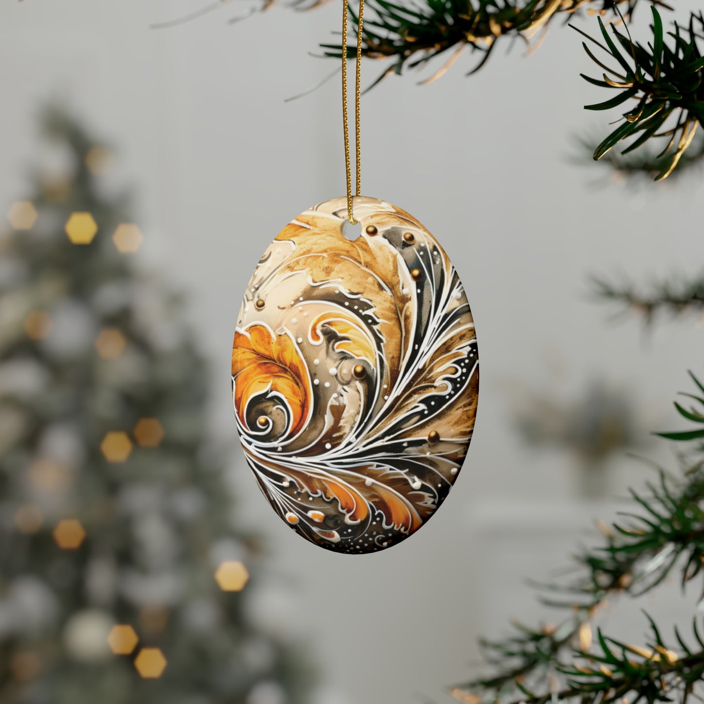 Gold Heart Swirl Ceramic Christmas Ornaments (1pcs, 5pcs, 10pcs, 20pcs)