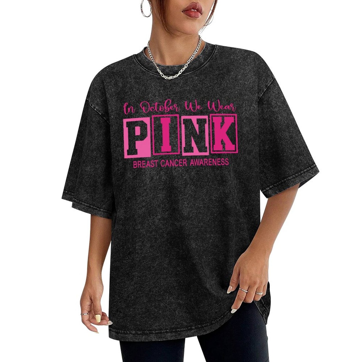 In October We Wear Pink | Women Vintage T-Shirt - Block Printing
