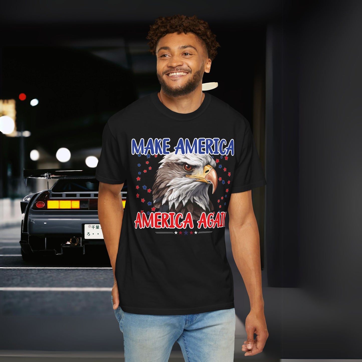 Make America America Again | Men's Garment-Dyed T-Shirt - Bald Eagle & Stars