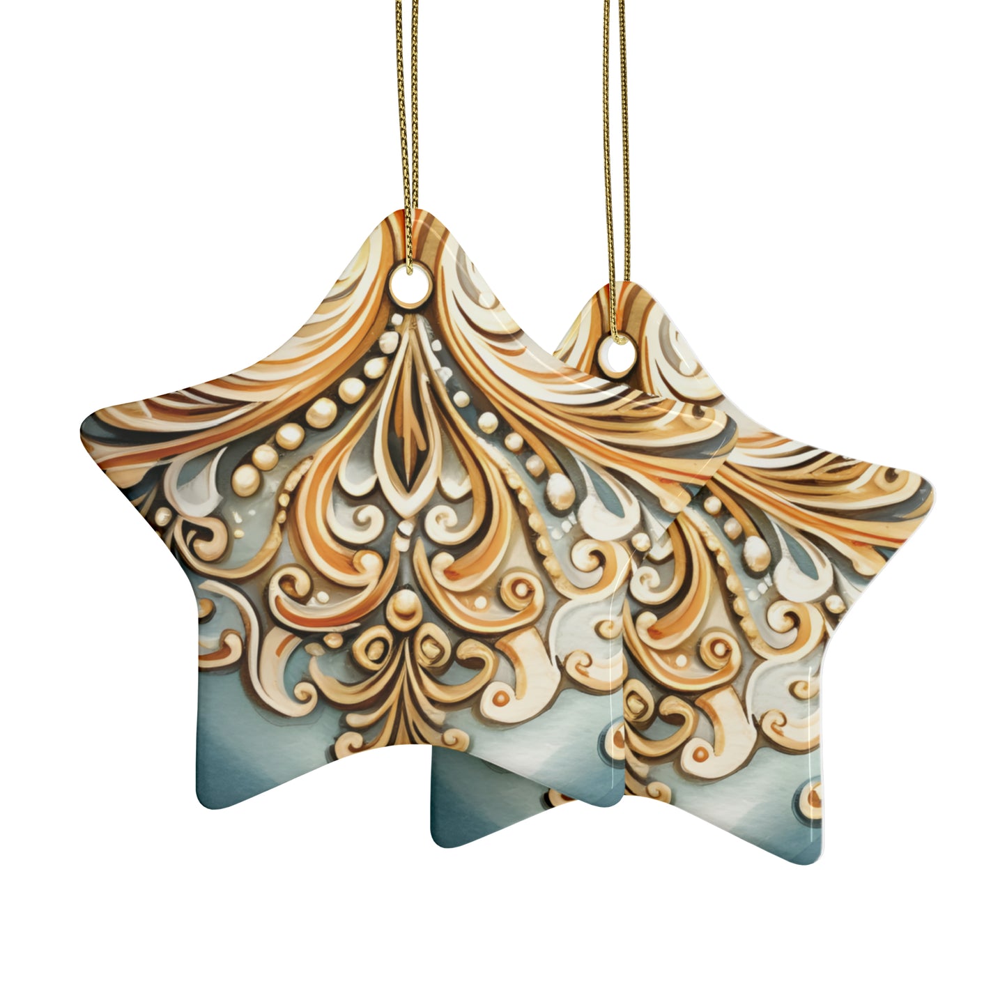 Gold and Blue Ceramic Christmas Ornaments (1pcs, 5pcs, 10pcs, 20pcs)