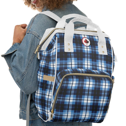 Canadian Blue Plaid - Multifunctional Diaper Backpack – Durable, Spacious, and Stylish - Maple Leaf