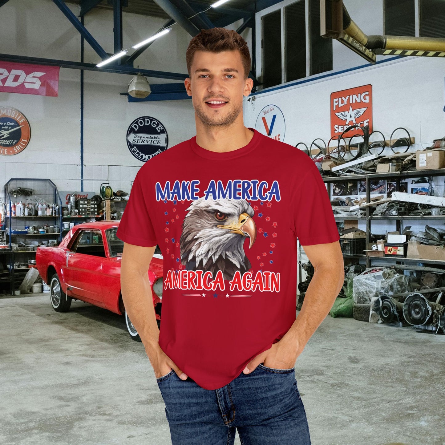 Make America America Again | Men's Garment-Dyed T-Shirt - Bald Eagle & Stars