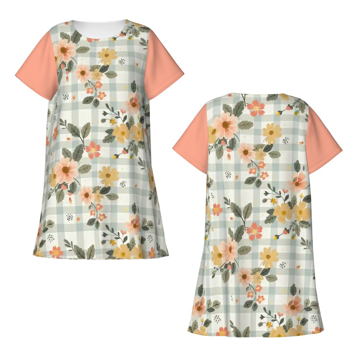 Peach & Yellow Plaid | Comfy Cotton-Feel Nightshirt Women’s Sleepwear – Soft and Easy to Wear