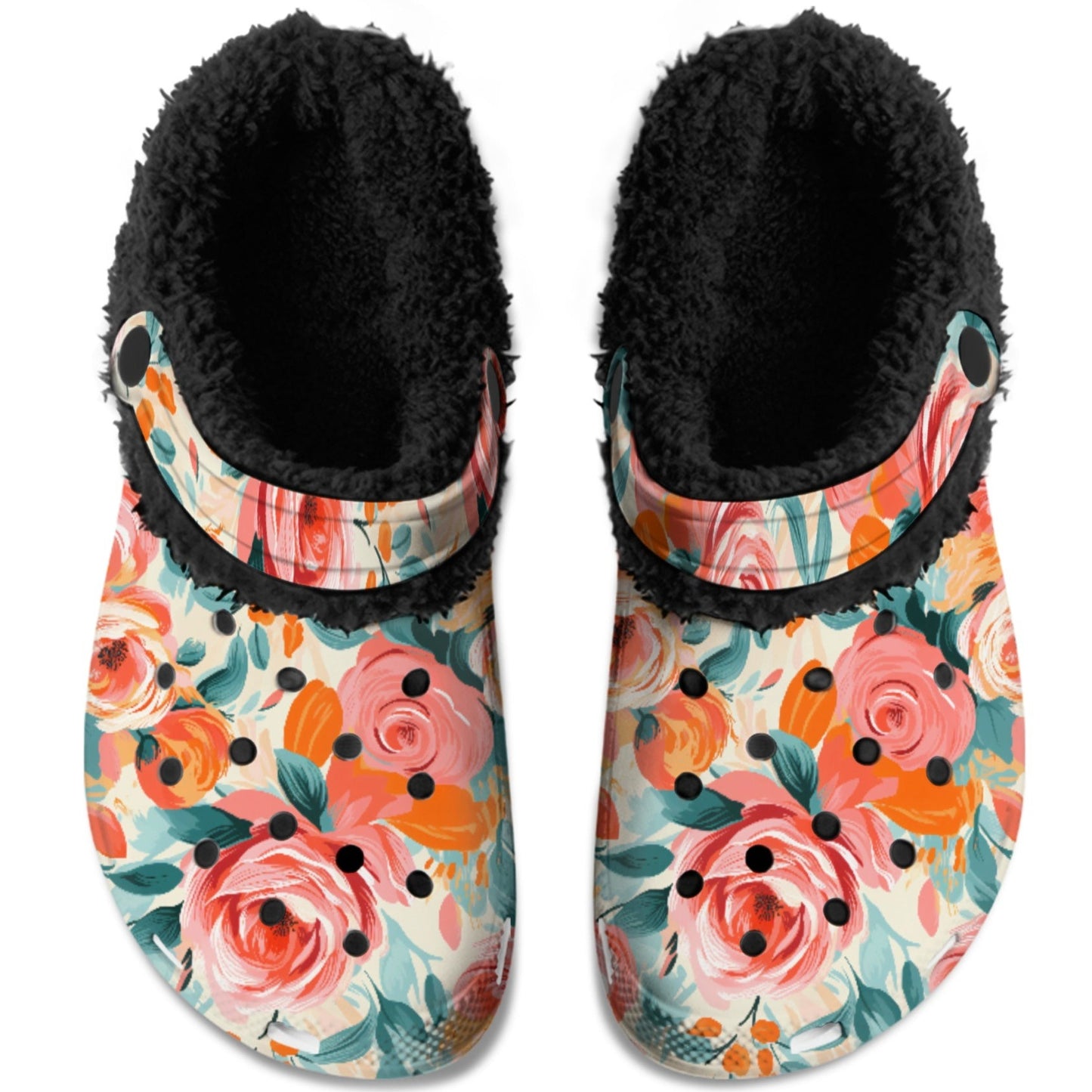 Pretty Pink Peonies - Lined Slip-On Clog Slippers