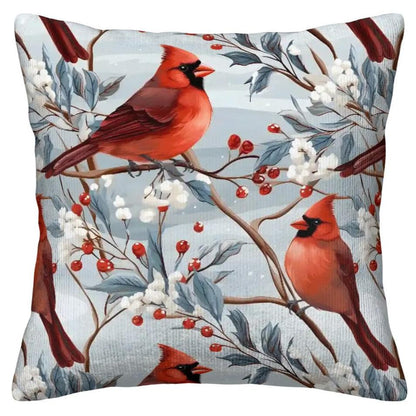 Winterberry Cardinals - Corduroy Throw Pillow Covers with Core (Double-Sided Design)