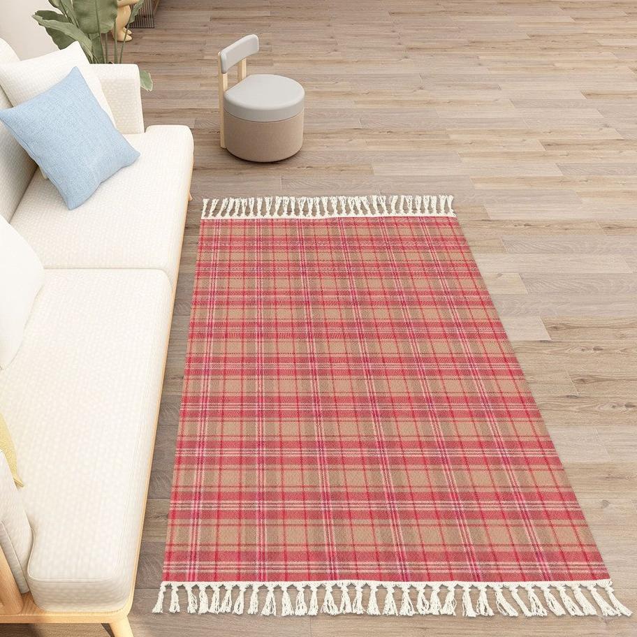 Retro Vintage Cabin/Cottage Plaid Tasselled Area Rug