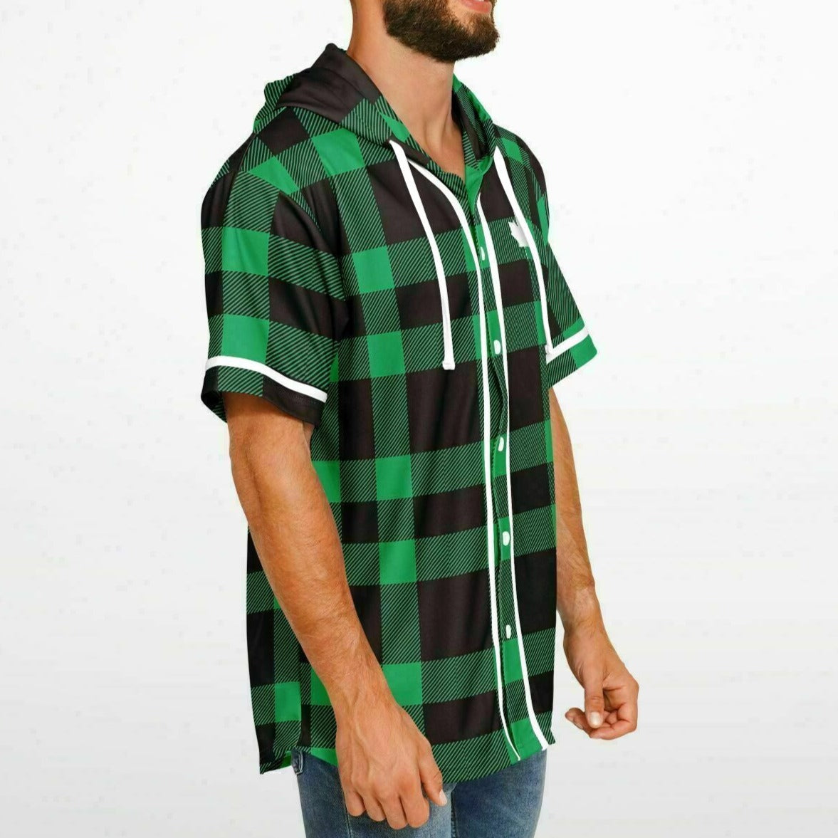 True North Strong & Free Green Plaid Hooded Baseball Jersey