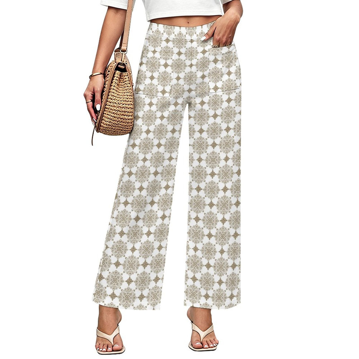 Tan Mosaic Tiles | Women's Straight Wide-Leg Crop Pants