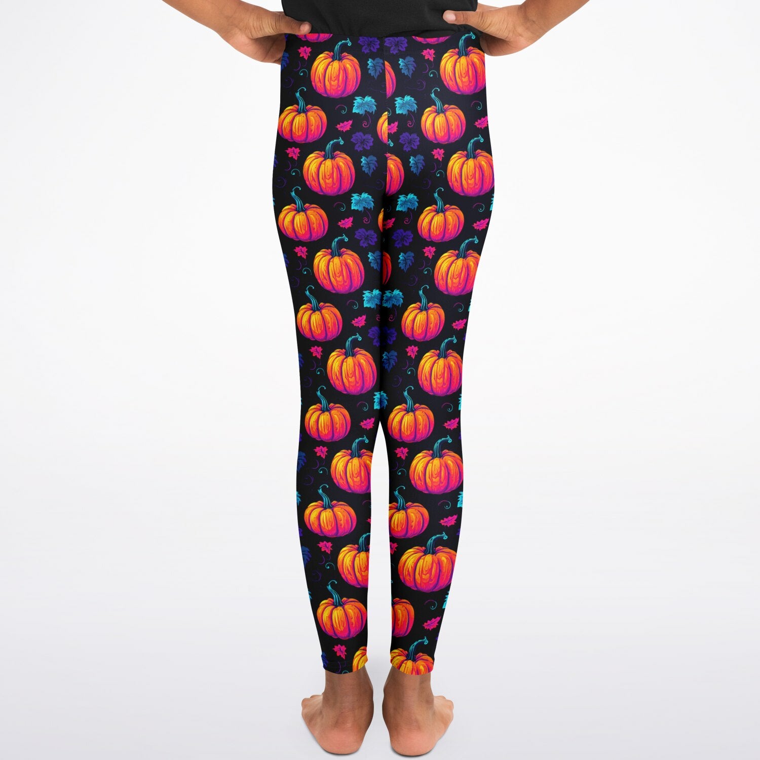 Leggings with a colorful pumpkin pattern on a white background