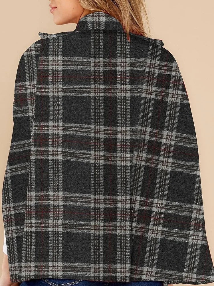 Vintage Plaid Cape Coat | Double-Breasted Fall/Winter Poncho