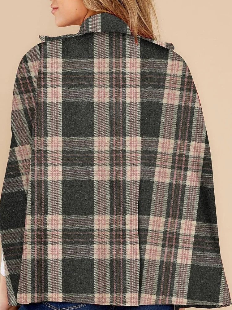 Vintage Plaid Cape Coat | Double-Breasted Fall/Winter Poncho