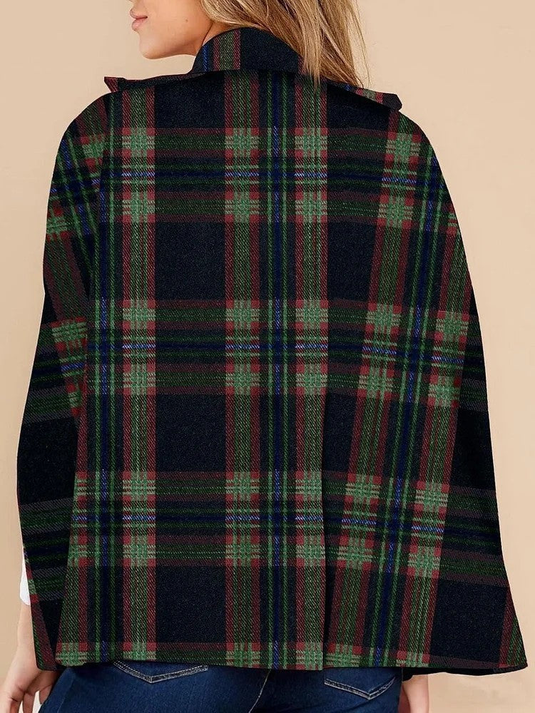 Vintage Plaid Cape Coat | Double-Breasted Fall/Winter Poncho