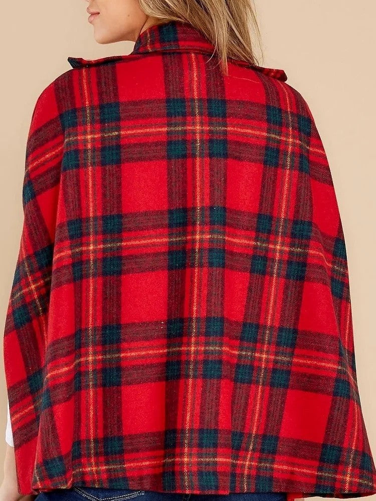 Vintage Plaid Cape Coat | Double-Breasted Fall/Winter Poncho
