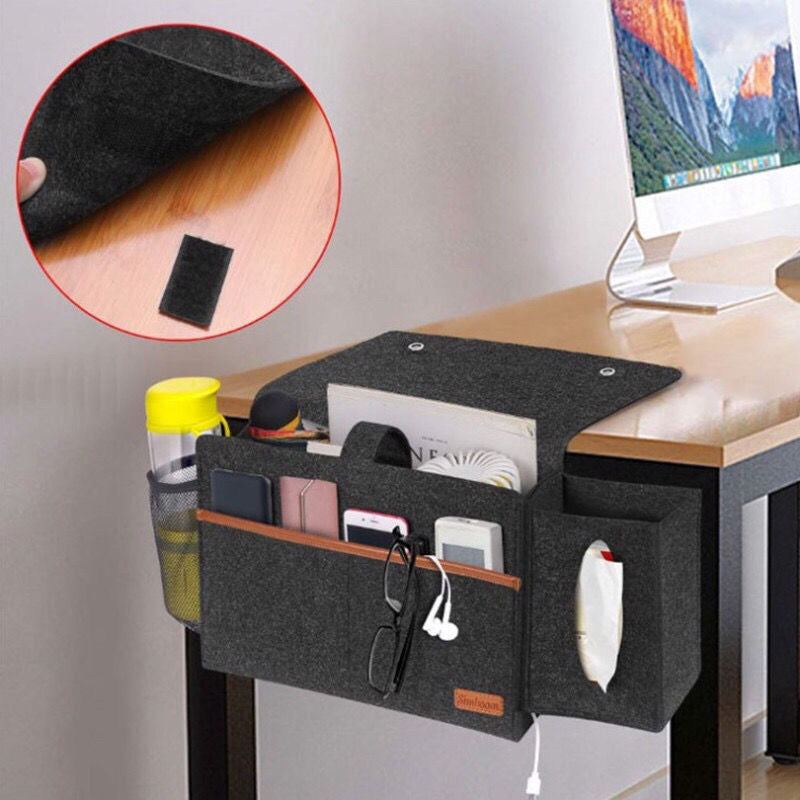 Felt Bedside Caddy | Hanging Storage Organizer with Tissue Holder & Bottle Pocket