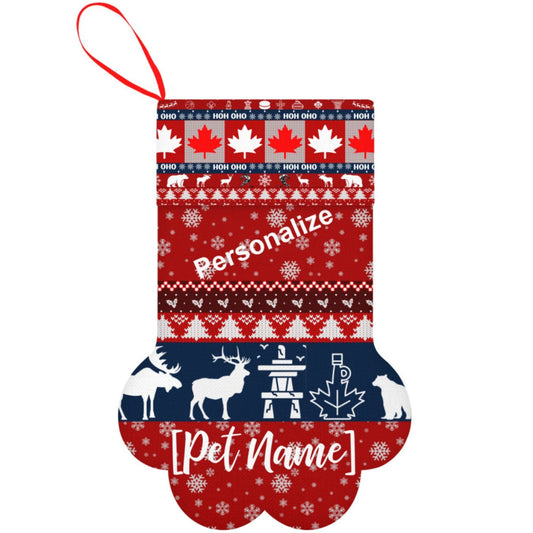 Personalizable Canadian Pet Paw-Shaped Christmas Stocking - Add Your Pet's Name