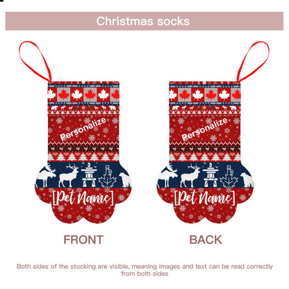 Personalizable Canadian Pet Paw-Shaped Christmas Stocking - Add Your Pet's Name