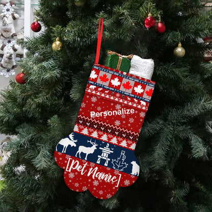 Personalizable Canadian Pet Paw-Shaped Christmas Stocking - Add Your Pet's Name