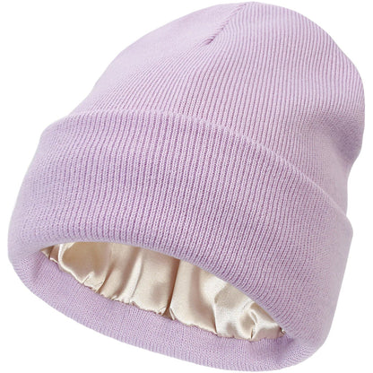 Satin Lined Knitted Toque Beanie – Curly & Dry Hair Protection