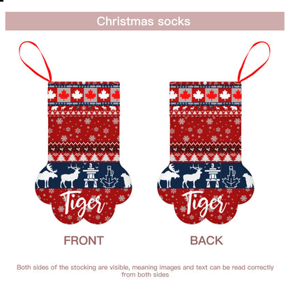 Personalizable Canadian Pet Paw-Shaped Christmas Stocking - Add Your Pet's Name