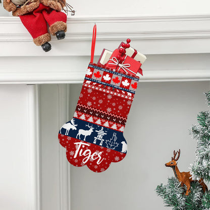 Personalizable Canadian Pet Paw-Shaped Christmas Stocking - Add Your Pet's Name