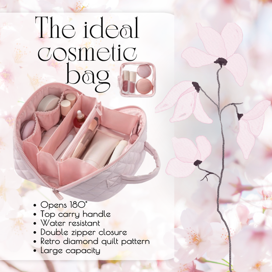 Lay-Flat Quilted Makeup Bag | 180° Cosmetic Organizer - Retro Diamond Design