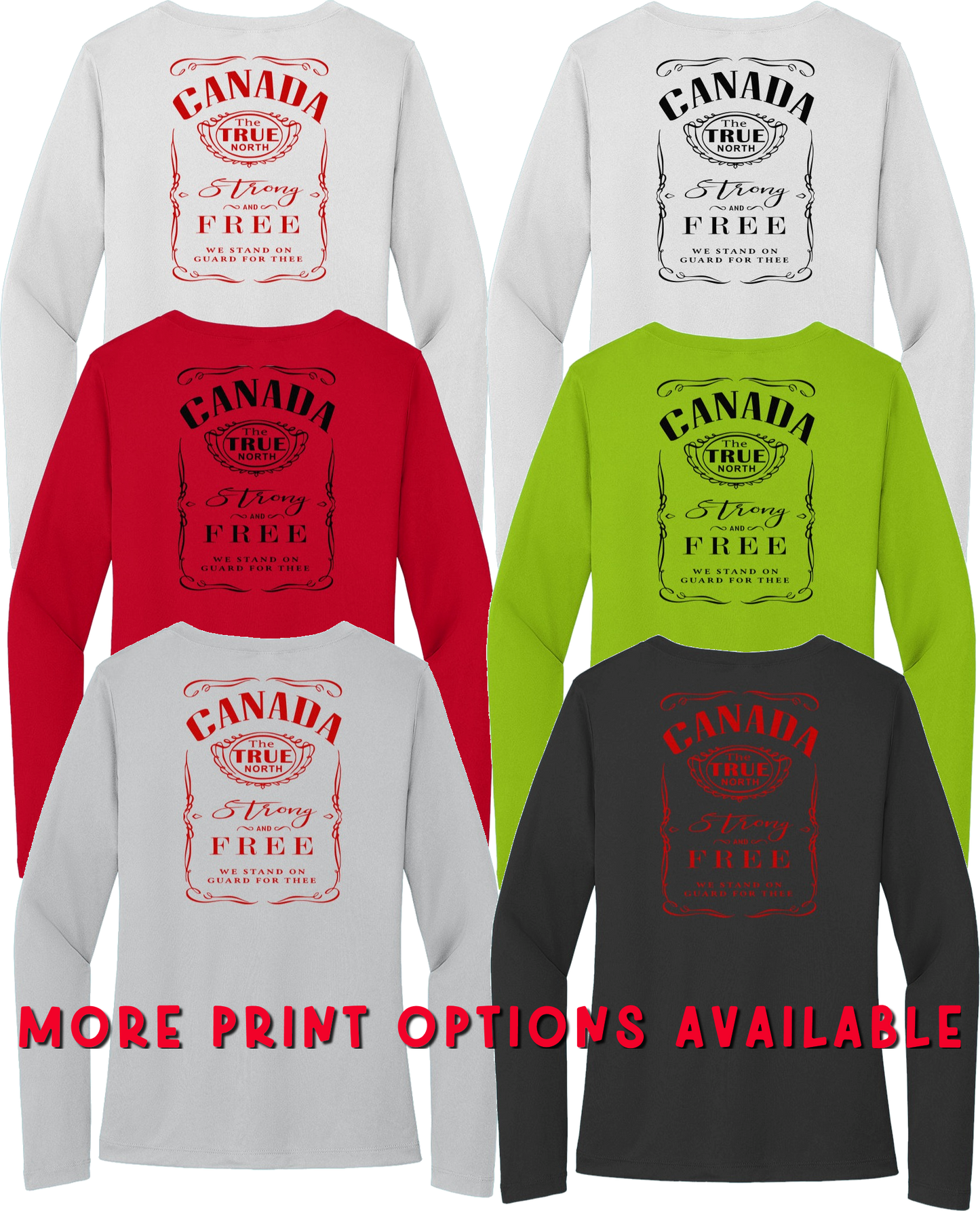 O Canada Strong & Free - Sport-Tek Ladies Long Sleeve Tee - WHITE Print