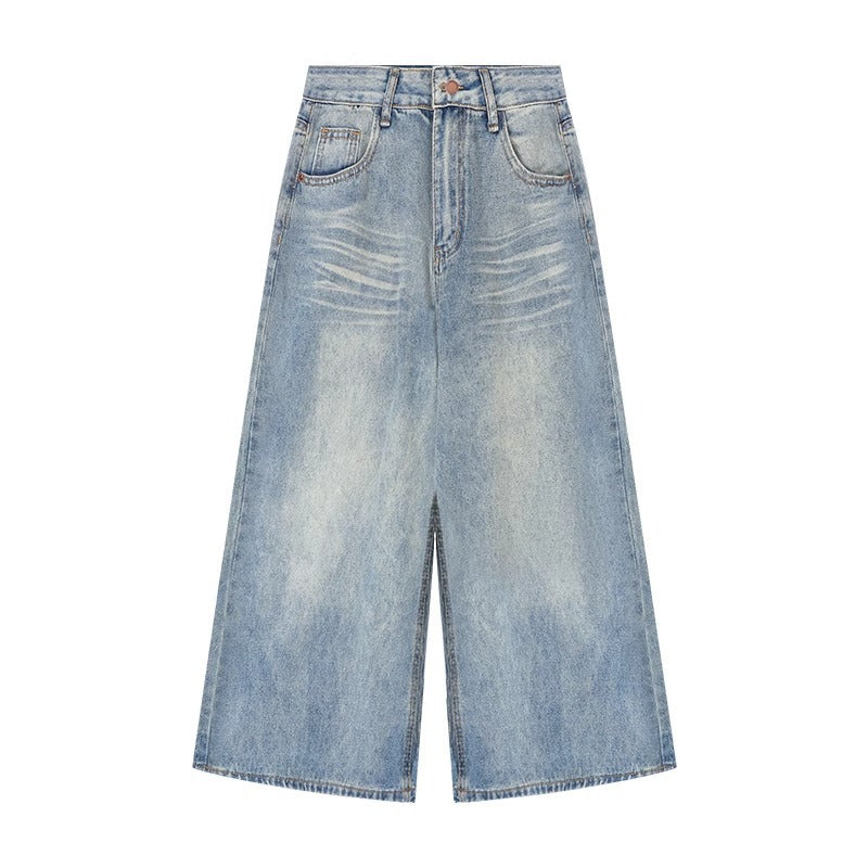 Retro Denim Wide-Leg Cropped Jeans | Women's High-Waist, Available in Plus Sizes