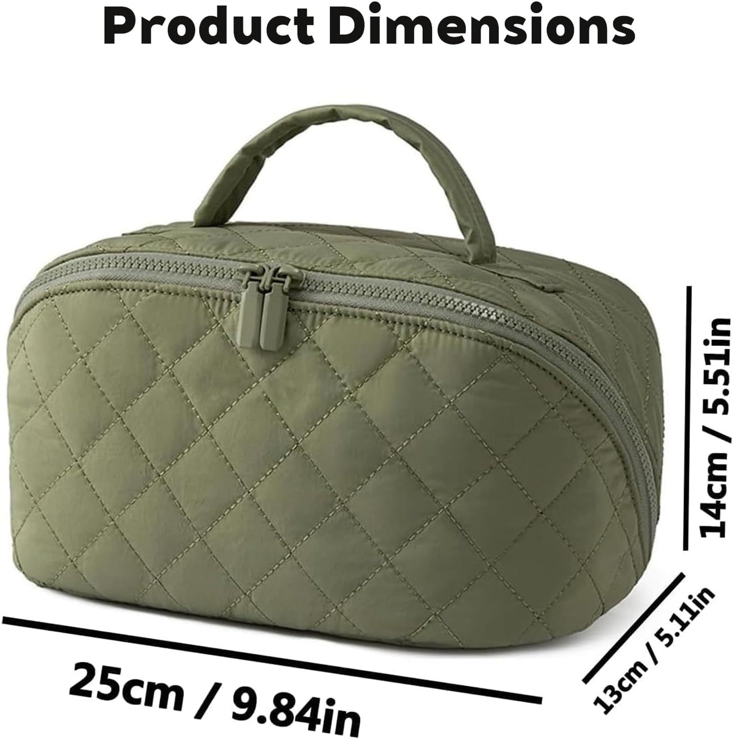 Lay-Flat Quilted Makeup Bag | 180° Cosmetic Organizer - Retro Diamond Design