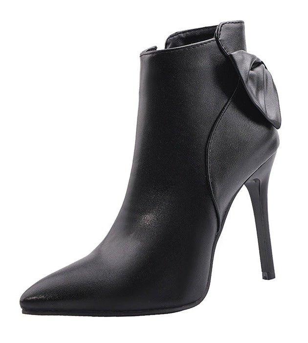 Black high-heeled ankle boot on a white background