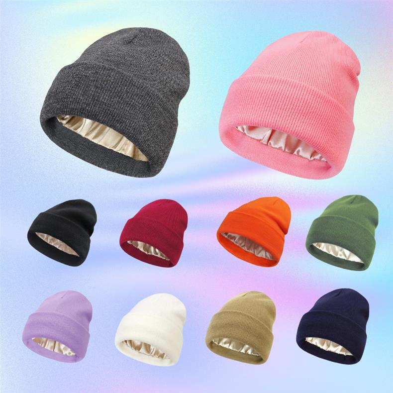 Satin Lined Knitted Toque Beanie – Curly & Dry Hair Protection