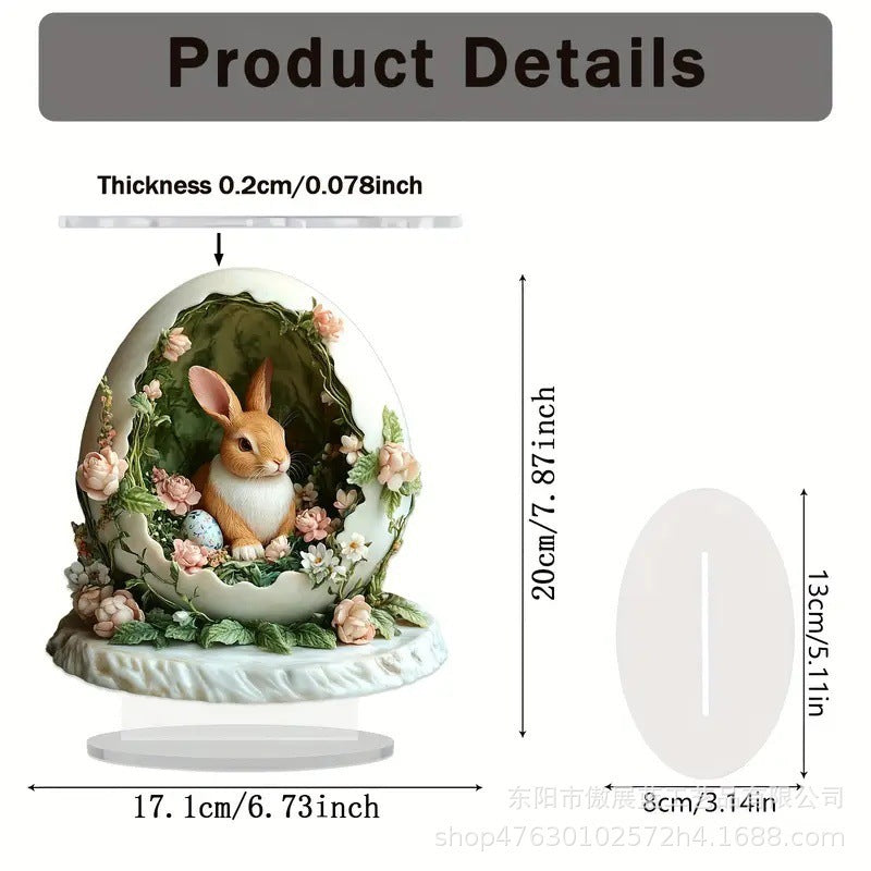 Decorative item with a rabbit design, showing dimensions and thickness.