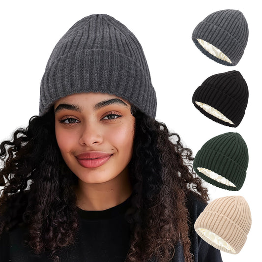 Satin-Lined Knit Winter Hats | Two Sizes to Choose From - Mother Daughter/Son Beanies. Protect  your hair with our Toques