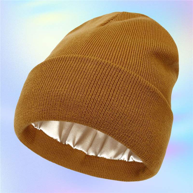 Satin Lined Knitted Toque Beanie – Curly & Dry Hair Protection
