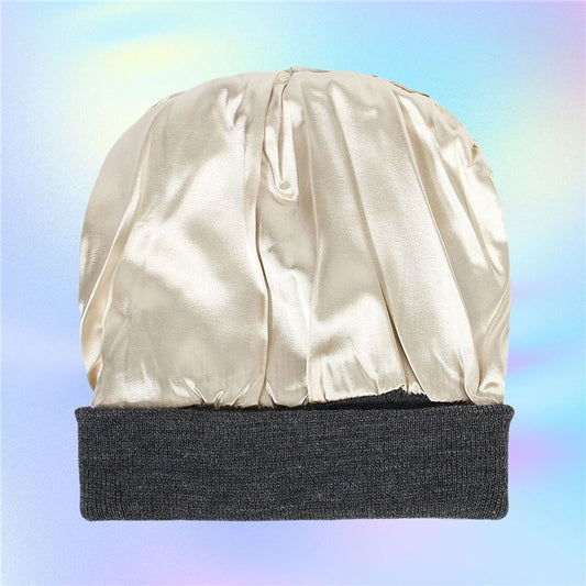 Satin Lined Knitted Toque Beanie – Curly & Dry Hair Protection