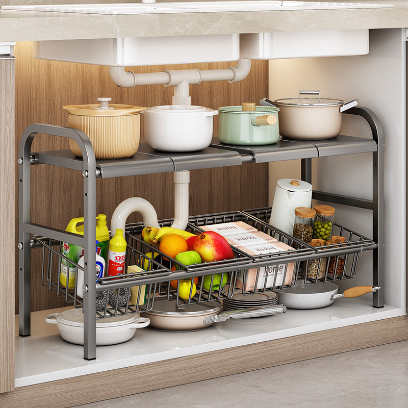 Adjustable Under-Sink Storage Rack | Multi-Layer Shelf - Space-Saving Organizer